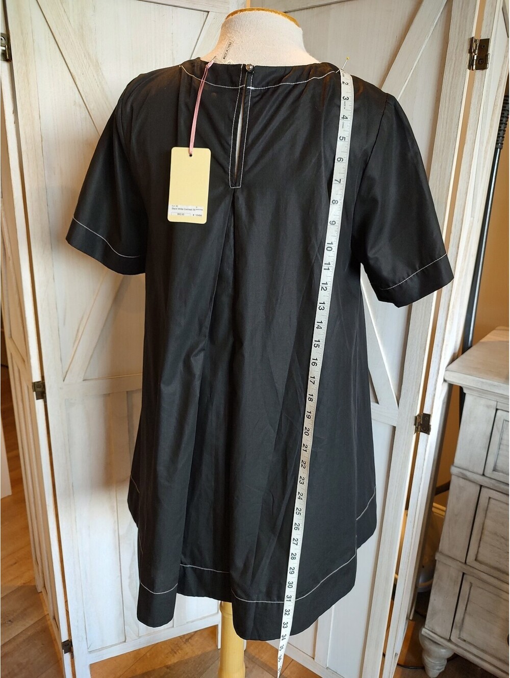 Entro Black White Contrast Stitch Short Sleeve Dress Medium